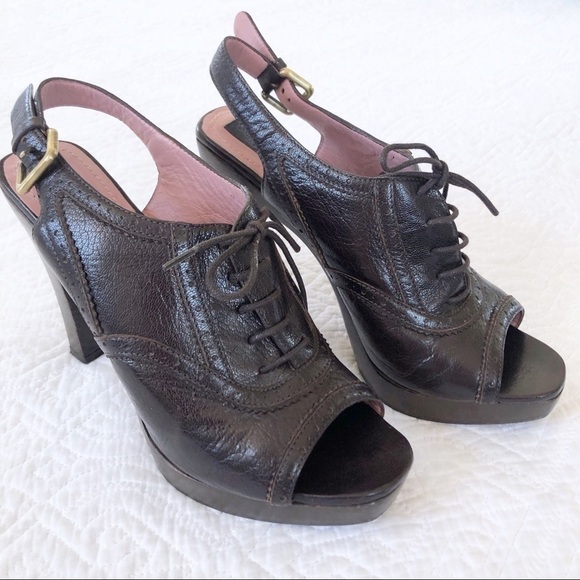 Derek Lam Brown Brogue Leather Peep Toe Bo… - Picture 1 of 12